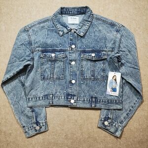 Ci Sono Crop Blue Rhinestone Embellished Jean Jacket #6